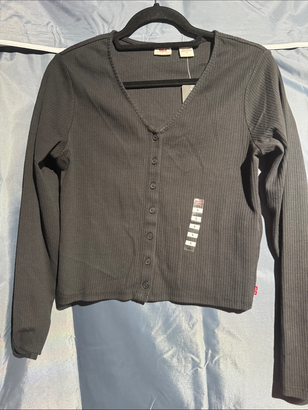 Levi's Black Ribbed V‑Neck Button Cardigan